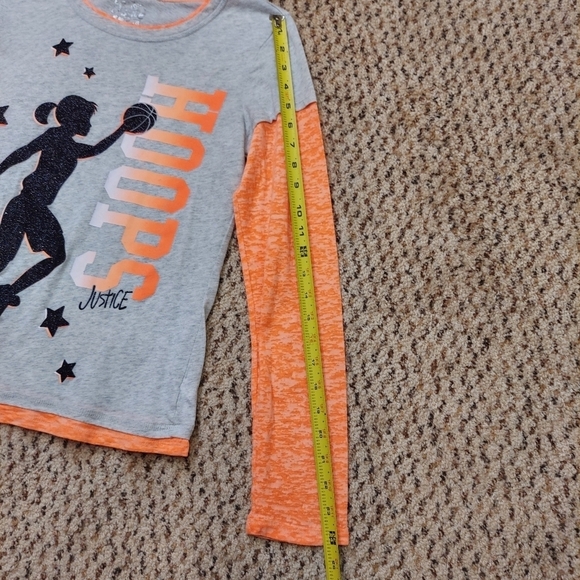 Justice Layered T-Shirt Basketball Hoops Orange Black Silver Girl Size 18 - Picture 5 of 14